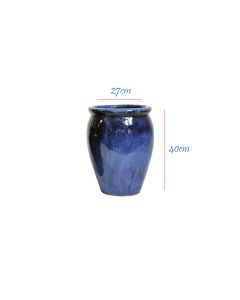 Glazed Delta Stretched Blue Ceramic Pot - H40cm