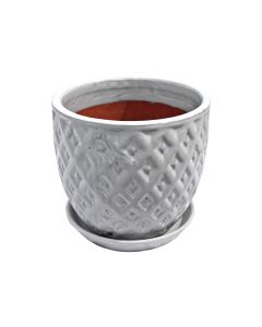 TH Diamond Egg Pot with Saucer Large - White