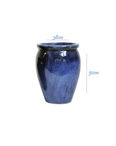 Glazed Delta Stretched Blue Ceramic Pot - H50cm