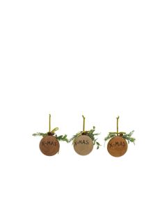 DK Hanging wood Bauble Mixed Brown