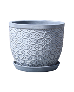 TH Flower Egg Pot With Saucer L Grey Washed