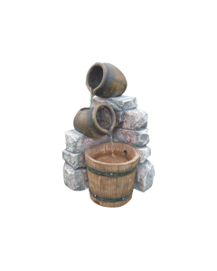 HT Medium 2 Pots & Wooden Barrel Fountain