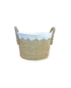 Seagrass Round Basket (White and Natural) with Handle