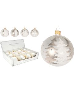 KI Xmas Ball Trees Decor 8cm - 4pcs Assorted
