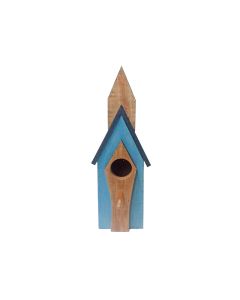 Blue Custom Made Fancy Wooden Bird House Tall