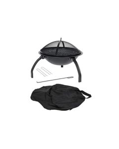 LH Camping Firebowl with Grill, Folding Legs and Carry Bag - Black