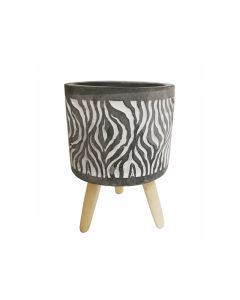QY Cement Pot with Wooden Legs - 13.8cm