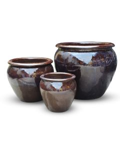 TK Glazed Ceramic Egg Pot Brown - Large