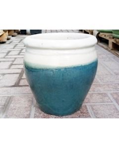Round Ceramic Pot Cream Blue Small