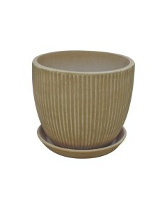 Lined Egg Pot Brownwashed with Saucer Small