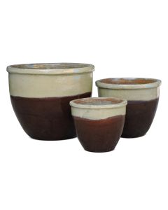 TKE Glazed Ceramic Pot Cream/Brown - Large