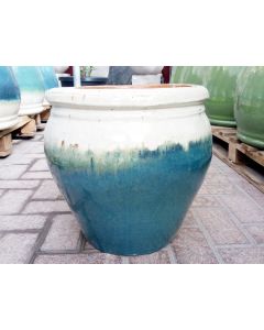 Creamy Blue Round Ceramic Plant Pot Medium