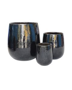 TKE Glazed Ceramic Pot Glossy Black - Large