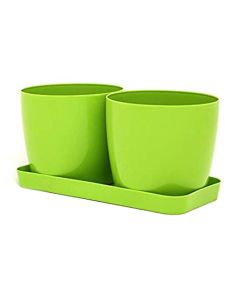 Plastic Twin Pot with Saucer 14cm Round Green