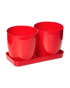 Plastic Twin Pot with Saucer 14cm Round Red