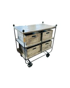 Wooden Trolley with 4 wooden drawers