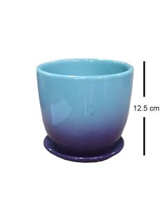 Ceramic pot with saucer 12.5cm - Blue