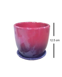 Ceramic Pot with Saucer 12.5cm - Pink
