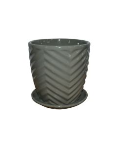 Ceramic Pot with Saucer Grey for Small Plants