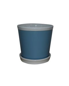 Ceramic Pot with attached Saucer - Blue