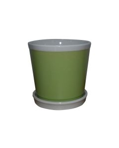 Ceramic Pot with attached Saucer - Green