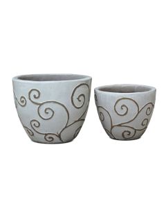 Glazed Ceramic Round Pot Scroll Design -L