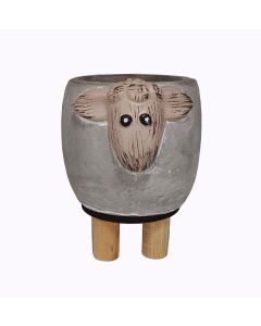 QY Cement Pot with Wooden Legs