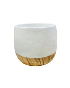 QY Cement Pot with Wood Finish Base
