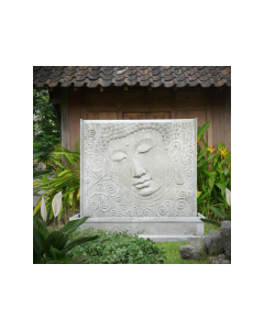 LO Buddha Face Fountain with Pump-Fiber Cement White Concrete