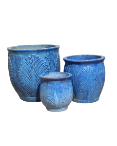 TH Leaf Round Pot Blue