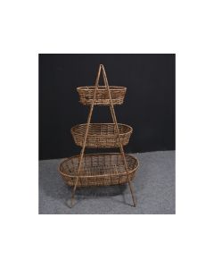 RI Iron/Cane 3 Tire Basket Natural