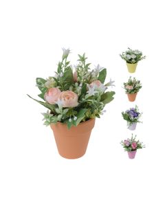 KI Artificial Rose Plant in Pot 21cm 4 Assorted