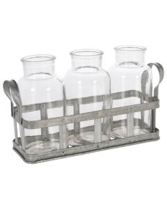 KI Glass Vase set with Metal Frame 3pcs