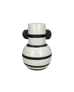 KR Ceramic Vase Black Stripes Fine Earthenware White