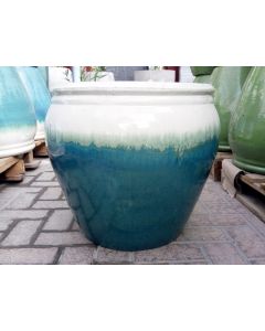 Ceramic Round Cream Blue Pot Large