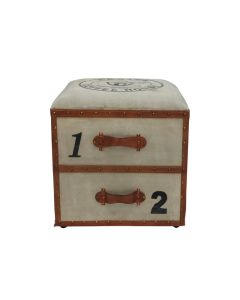 Leather Pouf White