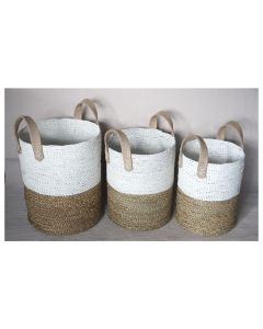 PD Seagrass Round Basket Natural-White Large