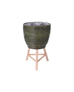 KI Rattan Flower Pot with Foot Stand - Black