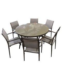 Round Glasstop Table with 6 Chairs