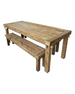 Rustic Wood Table and 2 Benches Small
