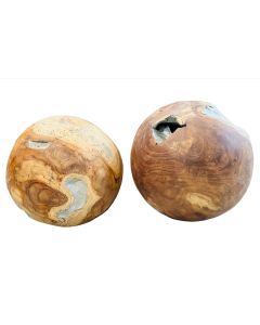 LO Natural & Silver Teak Wood Ball 28cm