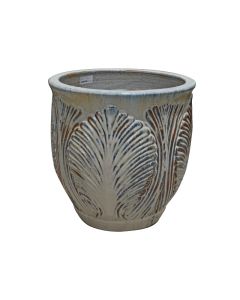 Ceramic Leaf Round Pot White Large Size