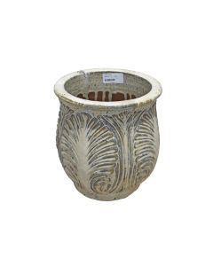 Ceramic Leaf Round Pot White Small