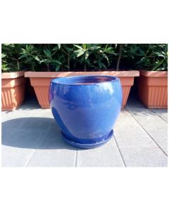 TH Ceramic Round Pot with Saucer Blue Large