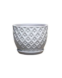 TH Diamond Egg Pot with Saucer Medium - White