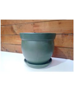 TH Flare Rimm Pot with Saucer Matt Green Large