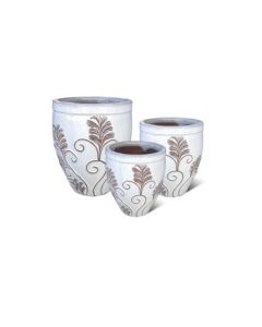 TK Glazed Ceramic Pot White with Design L