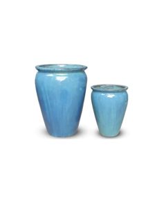 TK Glazed Tall Ceramic Pot Jade Blue Large