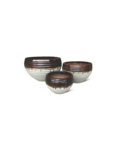Glazed Ceramic Pot Brown/White Small 30cm Dia