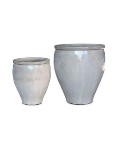 TKE Glazed Ceramic Tall Egg Pot Large Antique White